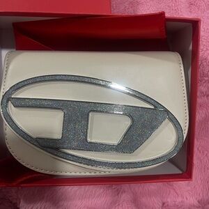Diesel Cream Clutch with Glitter Silver Logo